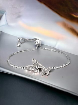 LUCKY JEWELLERY Bracelet for Women and Girls Stones Bracelets With Pull Chain for Women | Silver Toned Bracelet for Girls | Birthday Gift for Girls & Women Anniversary Gift for Wife (415-CHOM1-1260-S)