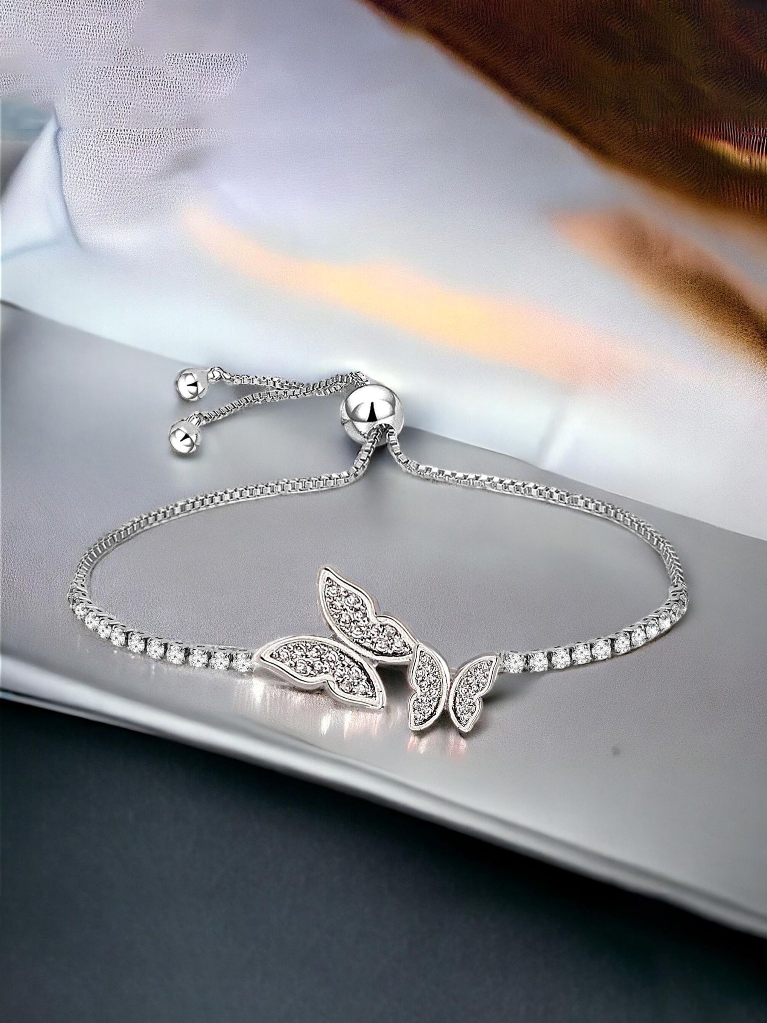 LUCKY JEWELLERY Bracelet for Women and Girls Stones Bracelets With Pull Chain for Women | Silver Toned Bracelet for Girls | Birthday Gift for Girls & Women Anniversary Gift for Wife (415-CHOM1-1260-S)