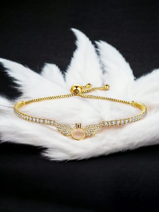 LUCKY JEWELLERY Latest Stylish Gold Plated Stones Angel Wings Design Adjustable Bracelet with Pull Chain for Women & Girls | Birthday Gift for Girls & Women Anniversary Gift for Wife (415-CHOM1-1261) LUCKY JEWELLERY Latest Stylish Gold Plated Stones Angel Wings Design Adjustable Bracelet with Pull Chain for Women & Girls | Birthday Gift for Girls & Women Anniversary Gift for Wife (415-CHOM1-1261)