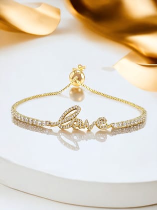 LUCKY JEWELLERY Latest Stylish Gold Plated Stones Love Bracelet Adjustable with Pull Chain for Women & Girls | Birthday Gift for Girls & Women Anniversary Gift for Wife (415-CHOM1-1262)