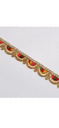 "Lace and Border Material Gold & Multicolor Embroided Heavy Zari Work For Saree, Kurti, Dresses, Duptaa, Lehenga Bags, Decorations Borders, Crafts and Home Decor (9 mrt 2 cm width) (pack of 1)