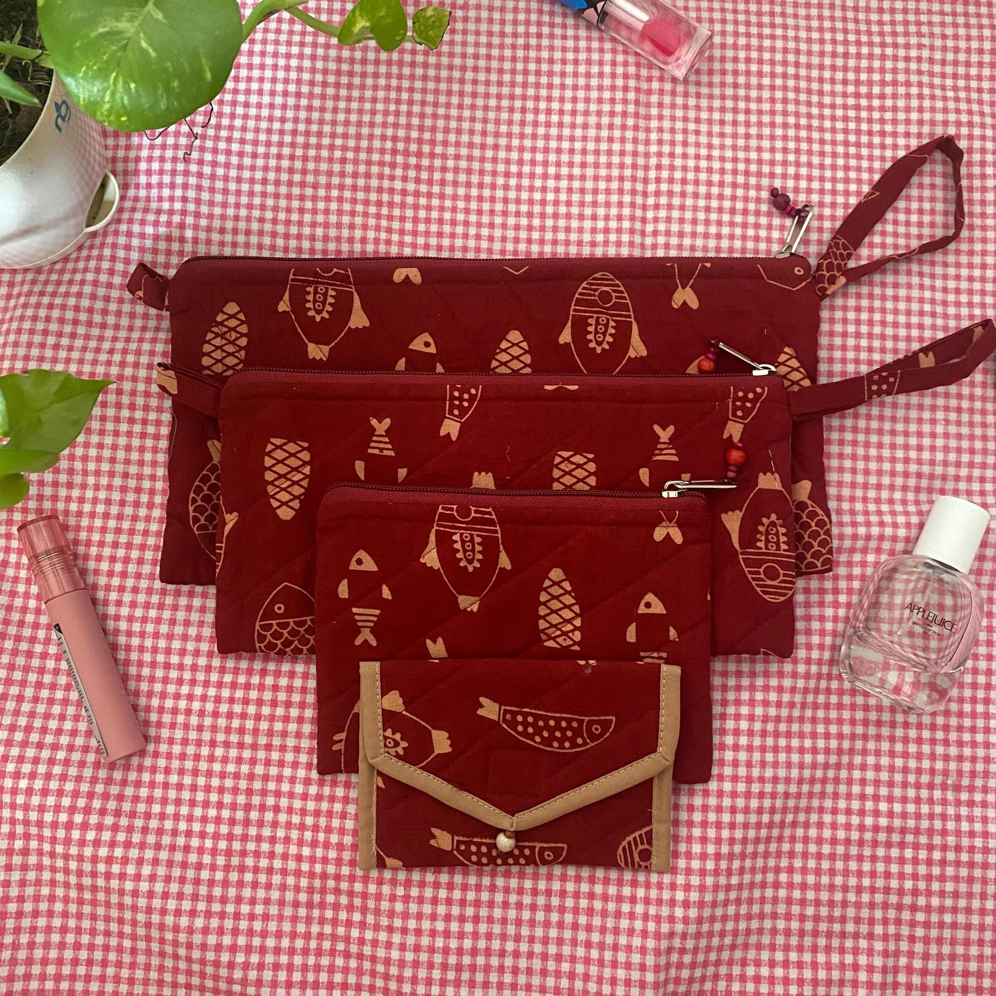 Quilted Cloth Utility Pouches Set of 4