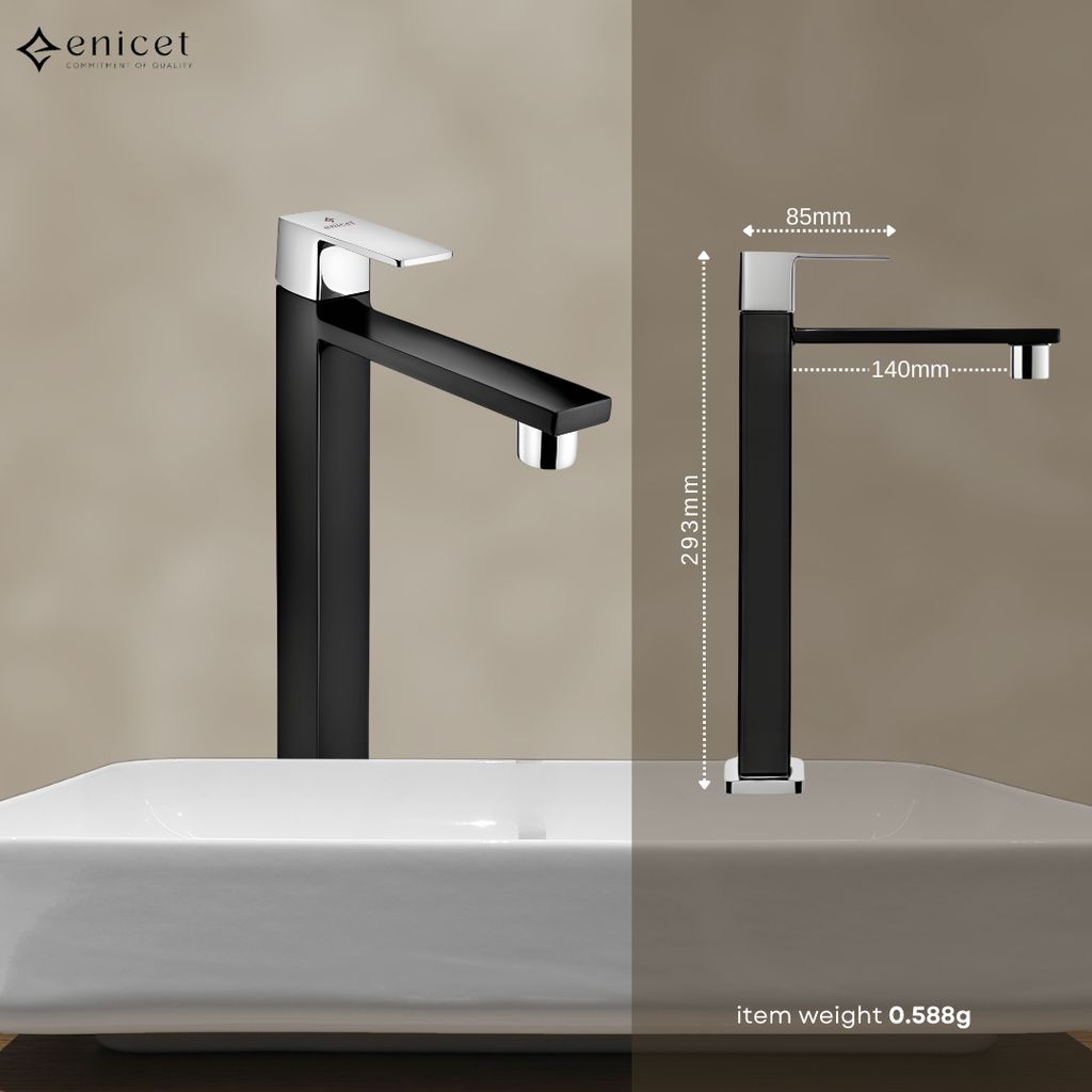 Enicet 12 Inch High Neck Pillar Tap, Brass Build, Tall Body Tap, Sink Tap For Bathroom