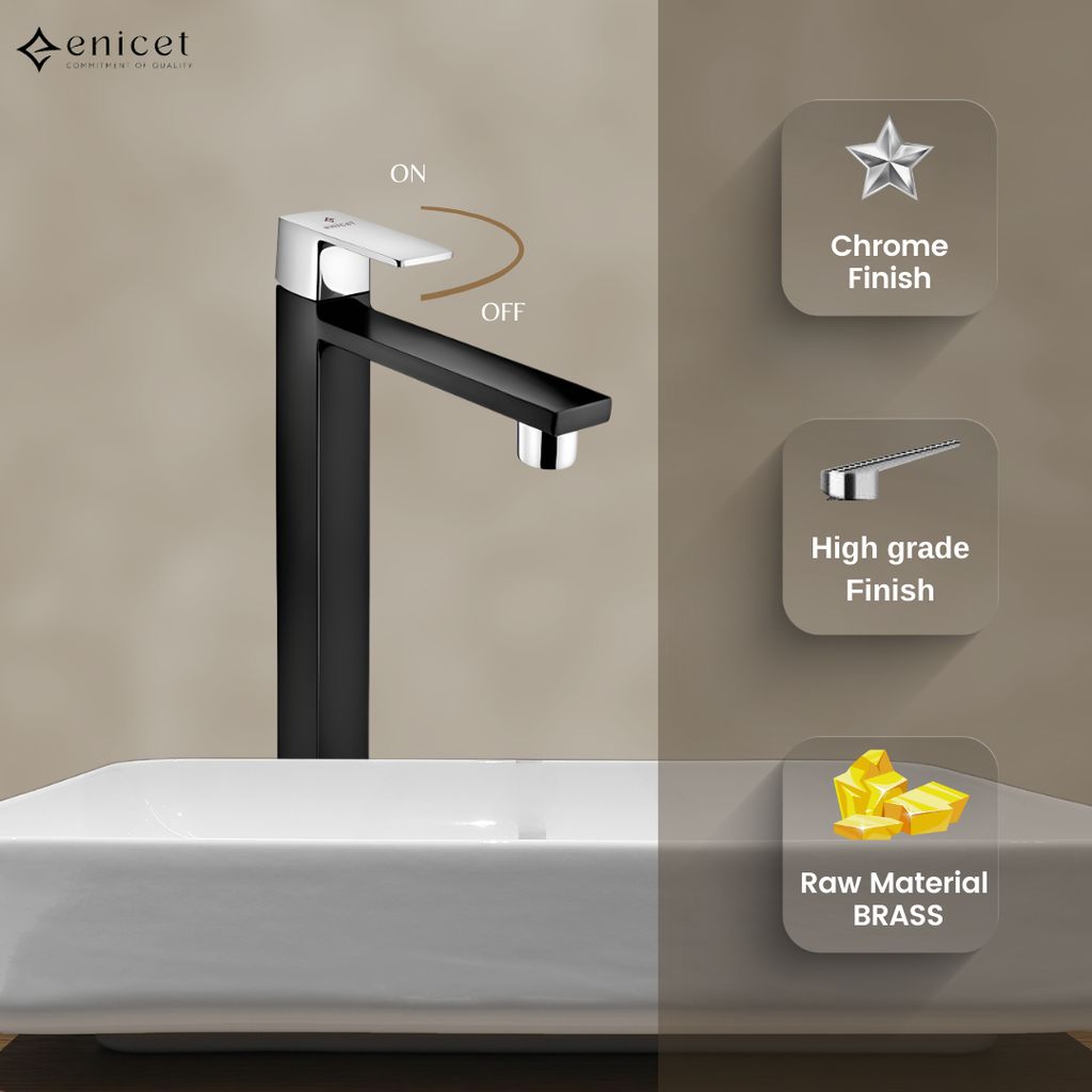 Enicet 12 Inch High Neck Pillar Tap, Brass Build, Tall Body Tap, Sink Tap For Bathroom