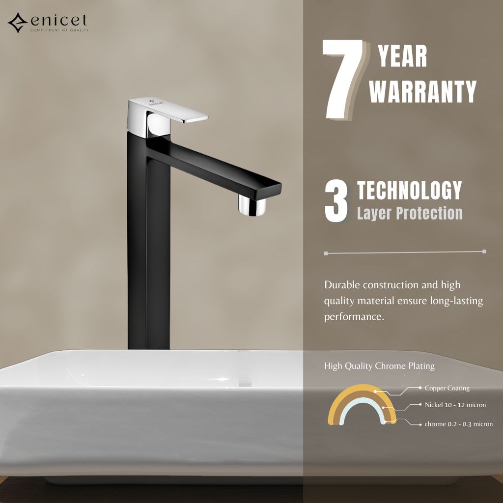 Enicet 12 Inch High Neck Pillar Tap, Brass Build, Tall Body Tap, Sink Tap For Bathroom