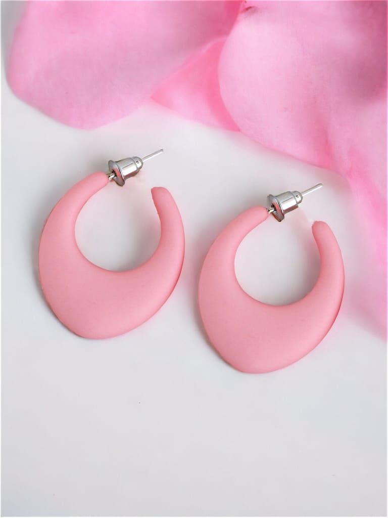 LUCKY JEWELLERY Fashion 4 Pairs Combo Set Of Latest Earrings Celebrity Inspired Stylish Trendy Pink and White Color Plastic Stud Tops Earing C Shaped Hoops Earring for Women & Girls (190-CHEX-1015-4)