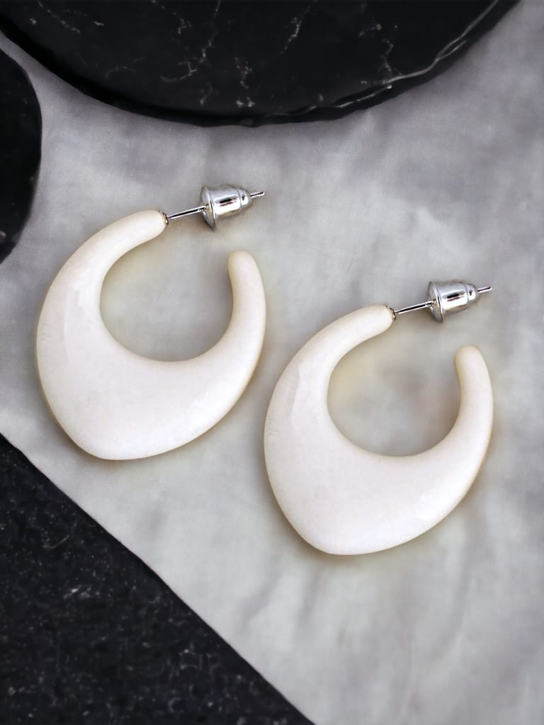 LUCKY JEWELLERY Fashion 4 Pairs Combo Set Of Latest Earrings Celebrity Inspired Stylish Trendy Pink and White Color Plastic Stud Tops Earing C Shaped Hoops Earring for Women & Girls (190-CHEX-1015-4)