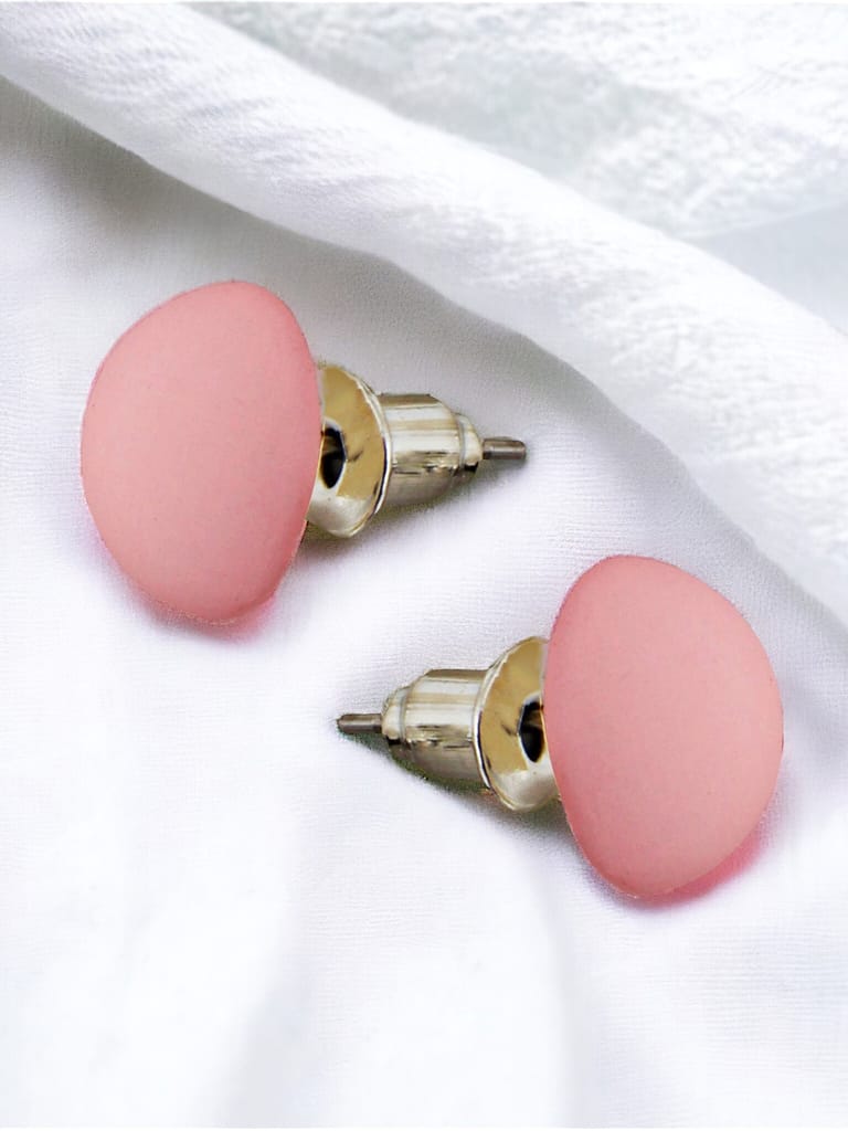 LUCKY JEWELLERY Fashion 4 Pairs Combo Set Of Latest Earrings Celebrity Inspired Stylish Trendy Pink and White Color Plastic Stud Tops Earing C Shaped Hoops Earring for Women & Girls (190-CHEX-1015-4)