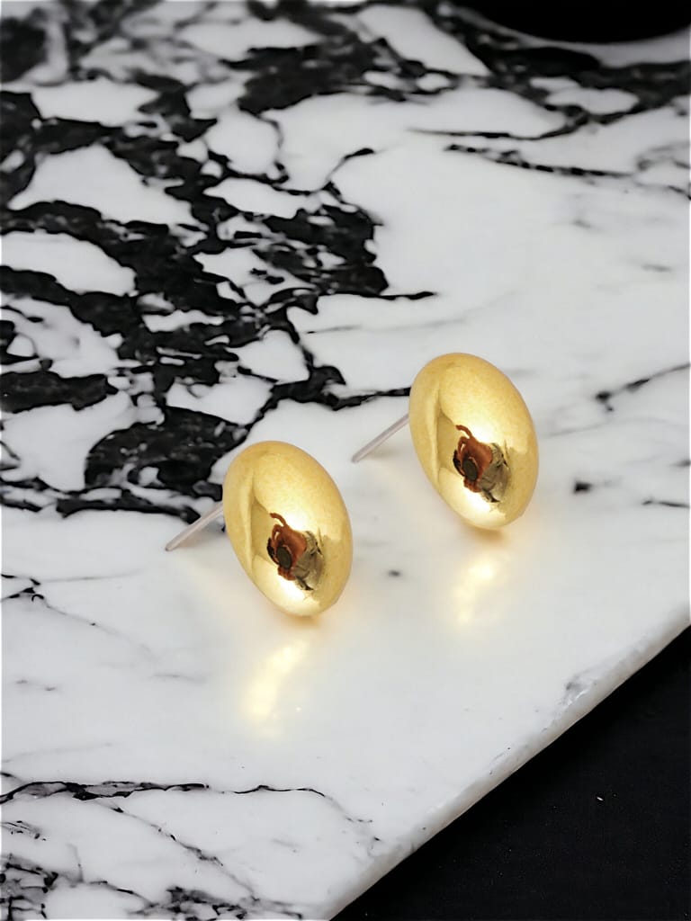 LUCKY JEWELLERY Fashion 3 Pairs Combo Set Of Latest Earrings Celebrity Inspired Stylish Trendy Gold and Silver Plated Oval Stud Tops Earing Plastic C Shaped Earring for Women & Girls (190-CHEX-1017-3)