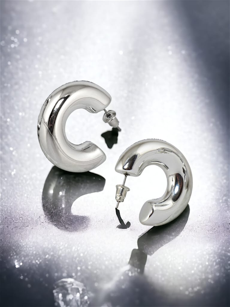 LUCKY JEWELLERY Fashion 3 Pairs Combo Set Of Latest Earrings Celebrity Inspired Stylish Trendy Gold and Silver Plated Oval Stud Tops Earing Plastic C Shaped Earring for Women & Girls (190-CHEX-1017-3)