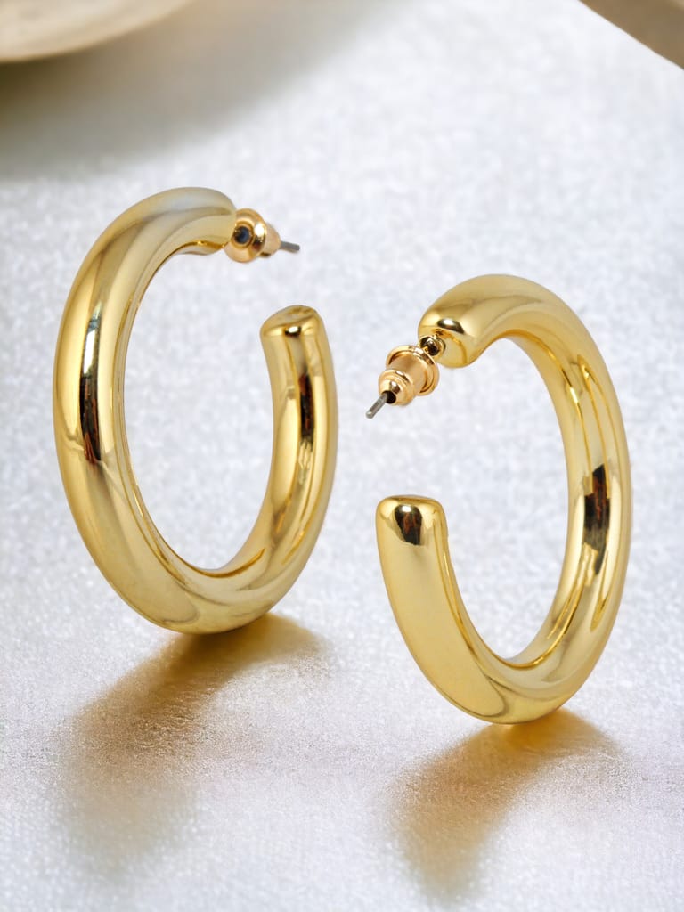 LUCKY JEWELLERY Fashion 3 Pairs Combo Set Of Latest Earrings Celebrity Inspired Stylish Trendy Gold and Silver Plated Oval Stud Tops Earing Plastic C Shaped Earring for Women & Girls (190-CHEX-1017-3)