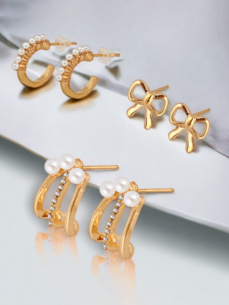 LUCKY JEWELLERY Fashion 9 Pairs Combo Set Of Latest Earrings Celebrity Inspired Stylish Trendy Gold Plated Stud Tops Earing Drop Cuff Earing C Shaped Earring for Women & Girls (195-CHEX-1013-9)