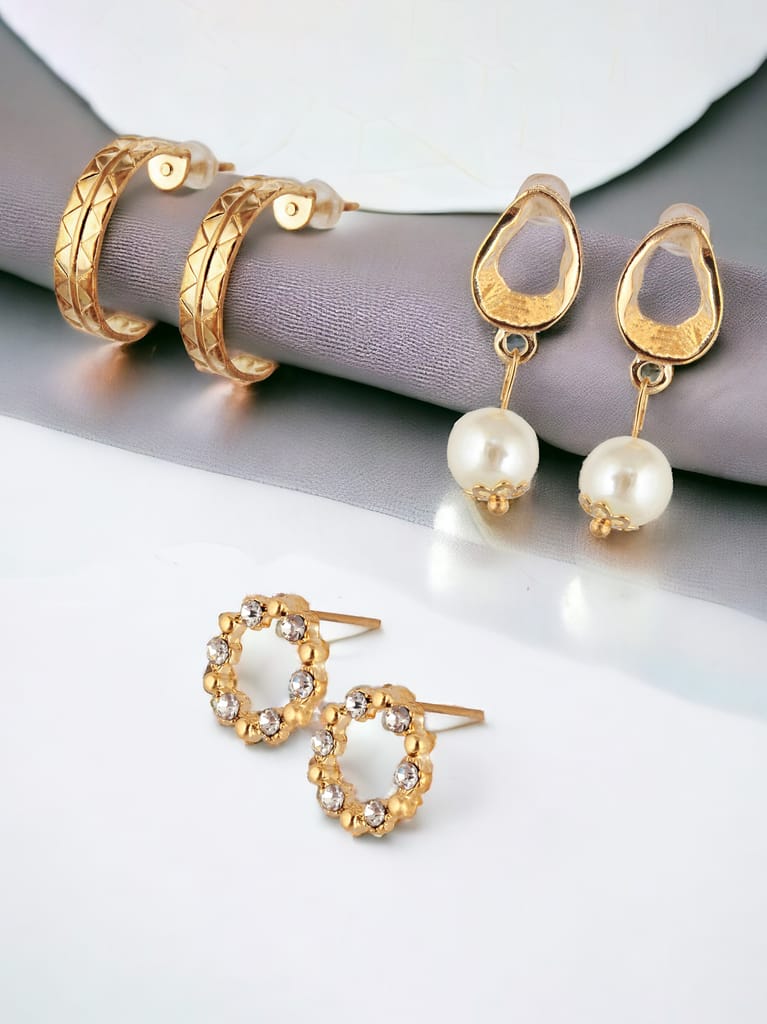 LUCKY JEWELLERY Fashion 9 Pairs Combo Set Of Latest Earrings Celebrity Inspired Stylish Trendy Gold Plated Stud Tops Earing Drop Cuff Earing C Shaped Earring for Women & Girls (195-CHEX-1013-9)