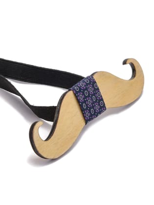 Wooden Moustache Printed Bow Tie