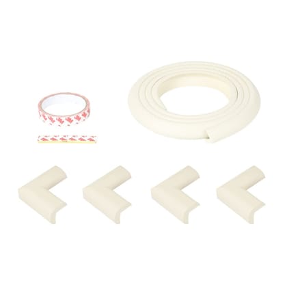 Safe-O-Kid' - Babyproofing L-Shaped 2 mtr Long 4 Medium Edge Guards with 16 Corner Cushions for Baby Safety, White Safe-O-Kid' - Babyproofing L-Shaped 2 mtr Long 4 Medium Edge Guards with 16 Corner Cushions for Baby Safety, White