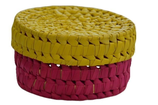 Handcrafted Woven Storage Basket Set - Yellow & Magenta