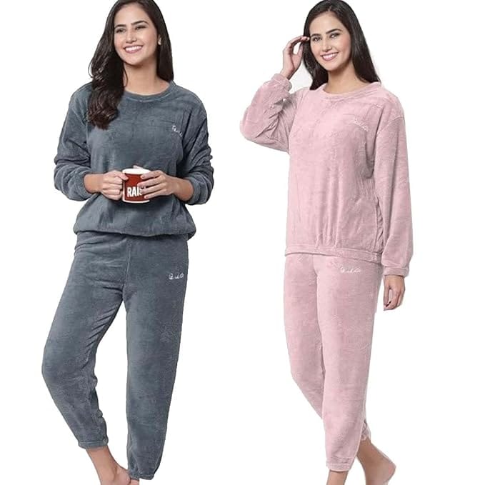 Combo Pack of 2 Women Winter Nightsuit Ladies Warm Night Suit Girls Pyjama Women's Top and Pajama Pants Regular Fit Pyjama Set