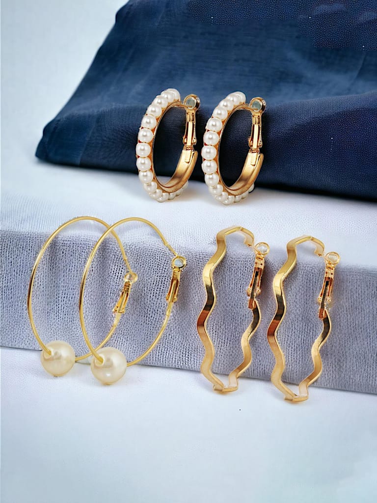 LUCKY JEWELLERY Fashion 9 Pairs Combo Set Of Latest Earrings Celebrity Inspired Stylish Trendy Gold Plated Stud Tops, Hoop Earing C Shaped Earring Geometric Hoops for Women & Girls (312-CHEX-1186-9)