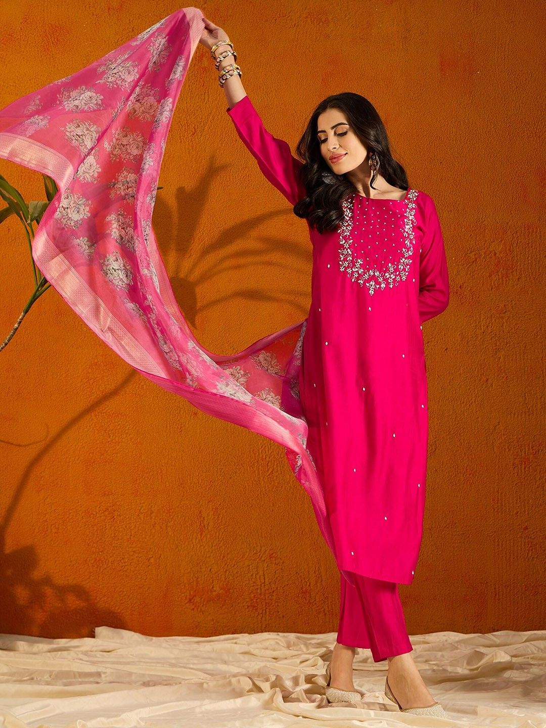 Women Embroidered Straight Kurta Set