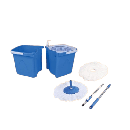 Gala Twin Bucket Spin Mop, 2 Microfiber Refills, Floor Cleaning Mop stick with Bucket, pocha for floor cleaning, Mopping Set with two buckets (white and blue)