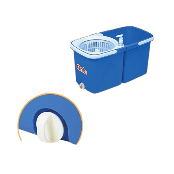 Gala Twin Bucket Spin Mop, 2 Microfiber Refills, Floor Cleaning Mop stick with Bucket, pocha for floor cleaning, Mopping Set with two buckets (white and blue)