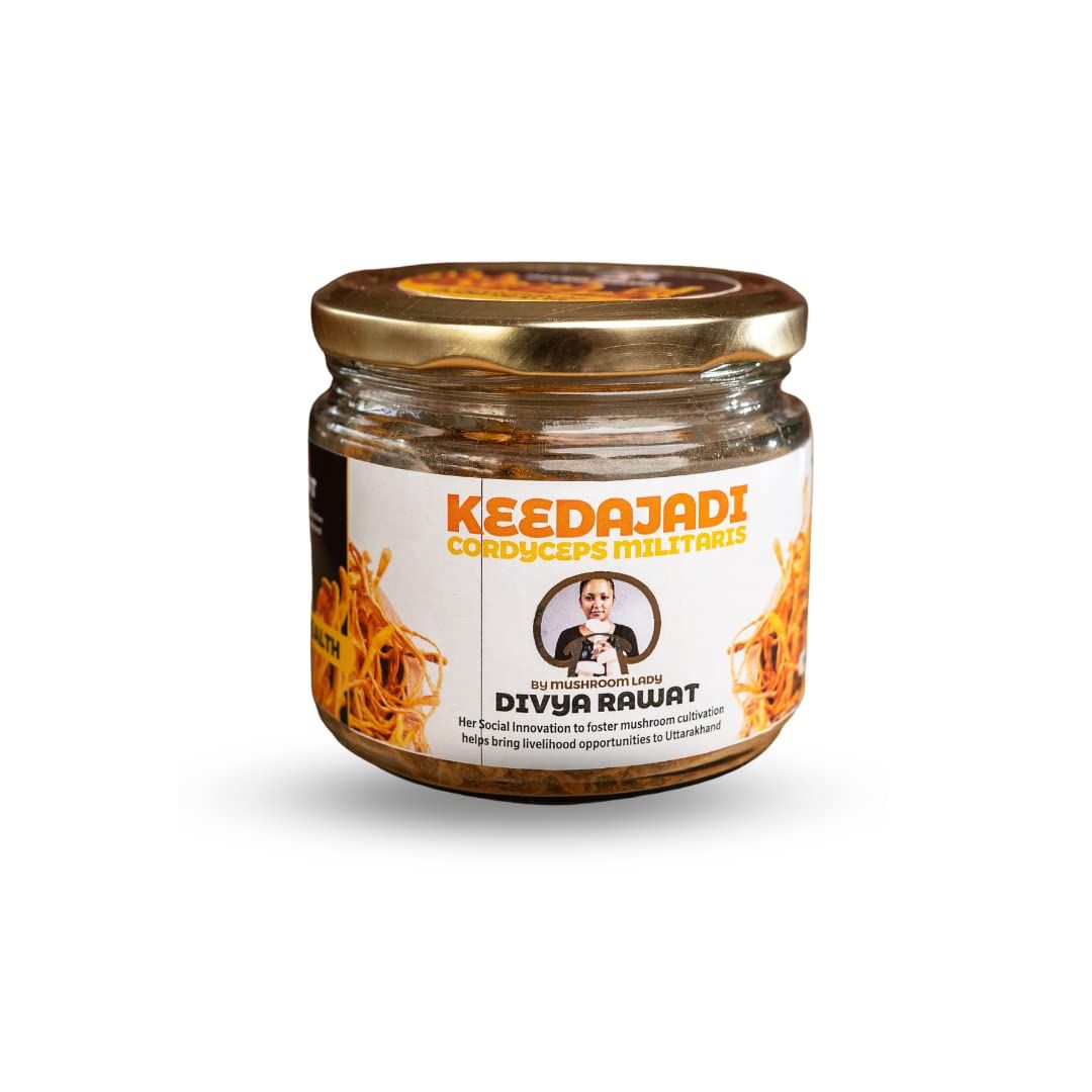 KEEDAJADI CORDYCEPS MILITARIS DIVYA RAWAT Dry Cordyceps Militaris Mushroom 30 Grams By The Mushroom Lady Divya Rawat - Flake