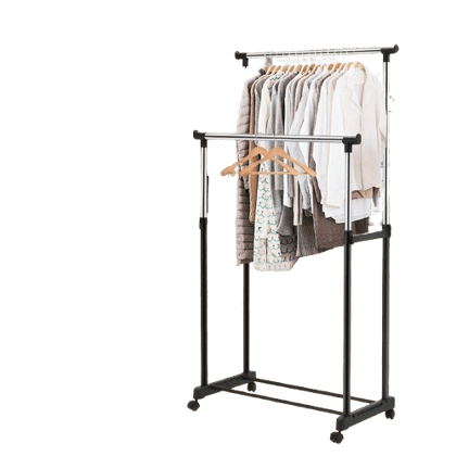 Double Pole Portable Clothing Hanging Garment Rack Laundry Drying Hanger