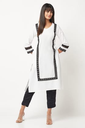 White Lace Inserted Straight Kurta