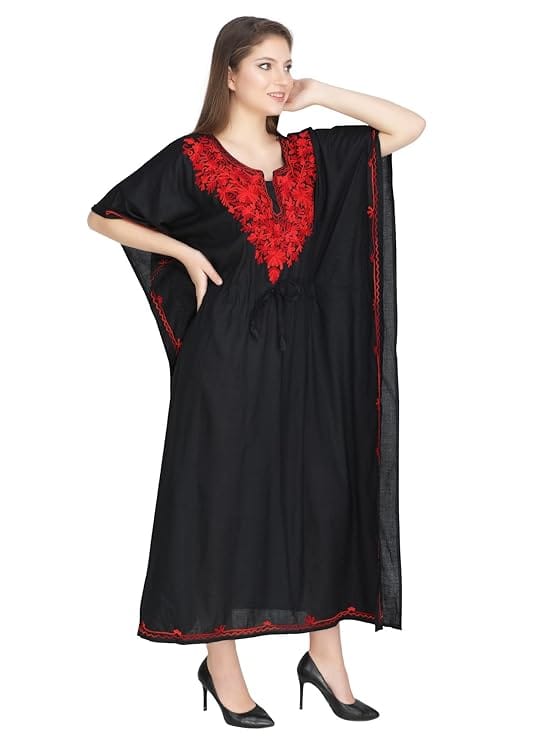 Women's Rayon Kaftan Dress Ladies Maxi Sleepwear Night Gown V-Neck Night Wear