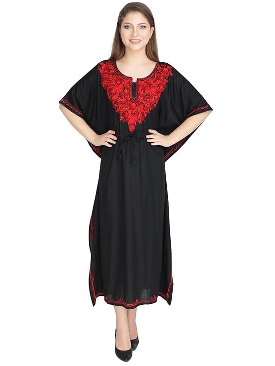 Women's Rayon Kaftan Dress Ladies Maxi Sleepwear Night Gown V-Neck Night Wear