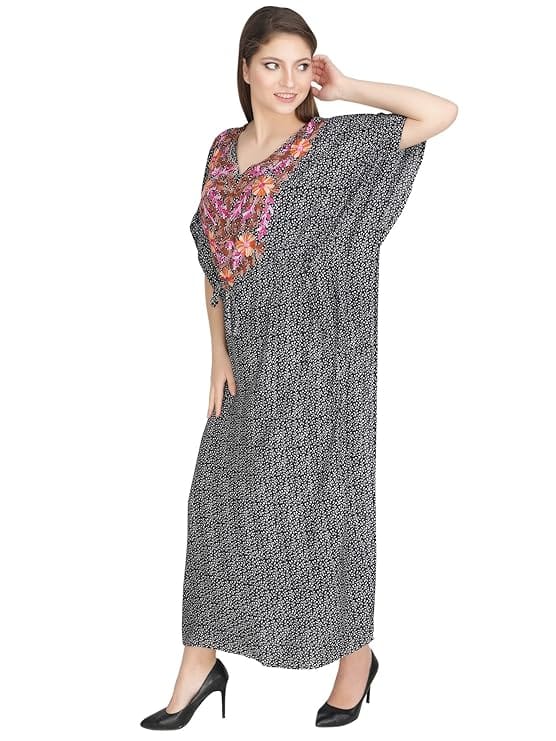 Women's Rayon Kaftan Dress Ladies Sleepwear Maxi Night Gown V-Neck Night Wear
