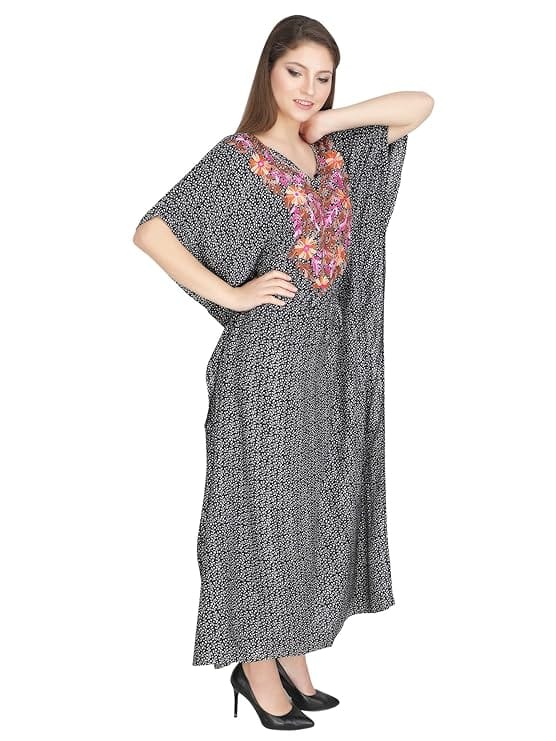 Women's Rayon Kaftan Dress Ladies Sleepwear Maxi Night Gown V-Neck Night Wear