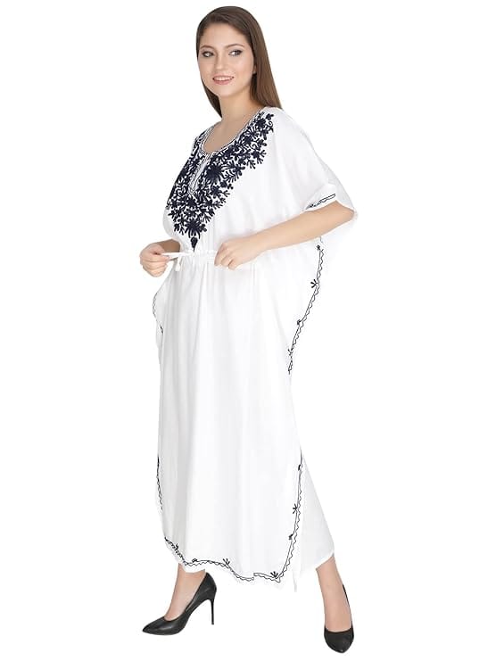 Women's Rayon Kaftan Dress Ladies Sleepwear Night Gown V-Neck Maxi Night Wear