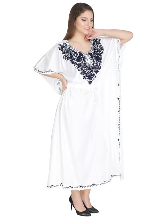 Women's Rayon Kaftan Dress Ladies Sleepwear Night Gown V-Neck Maxi Night Wear