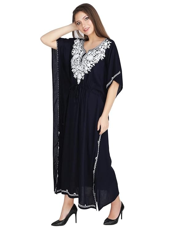 Women's Rayon Kaftan Dress Ladies Sleepwear Night Gown Maxi V-Neck Night Wear