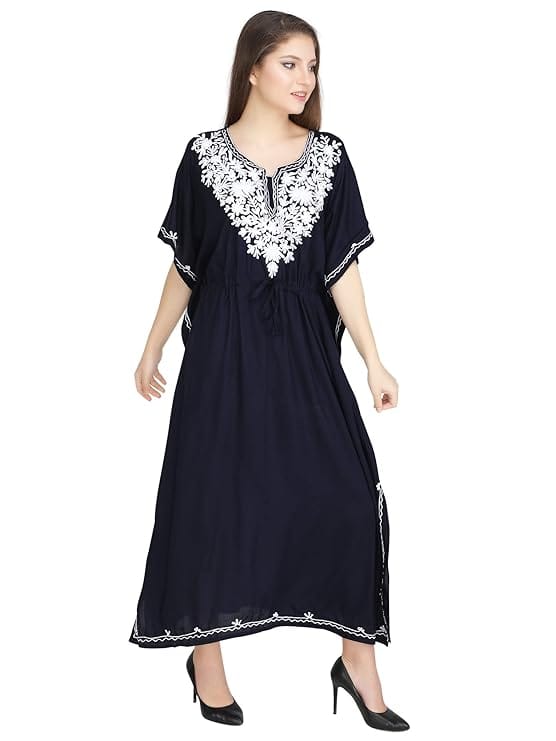 Women's Rayon Kaftan Dress Ladies Sleepwear Night Gown Maxi V-Neck Night Wear
