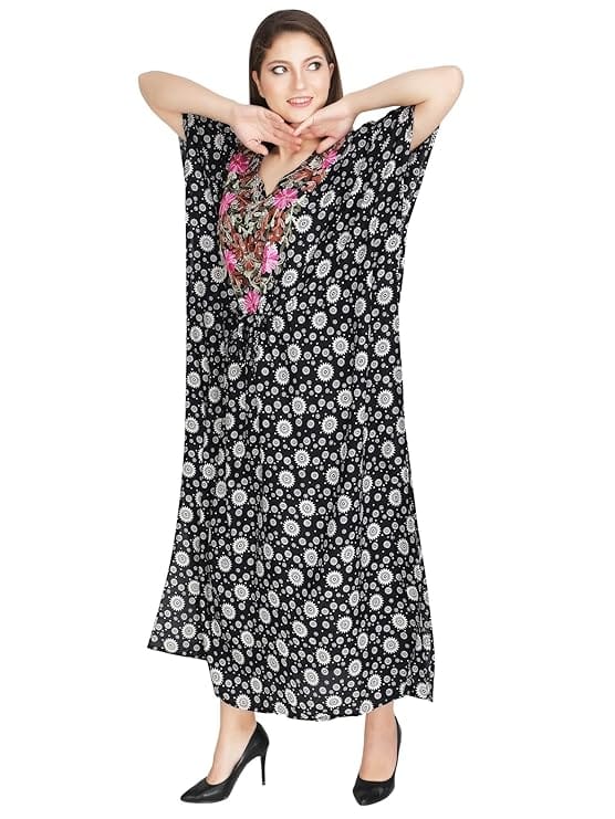 Women's Rayon Kaftan Dress Ladies Maxi Sleepwear Night Gown V-Neck Night Wear