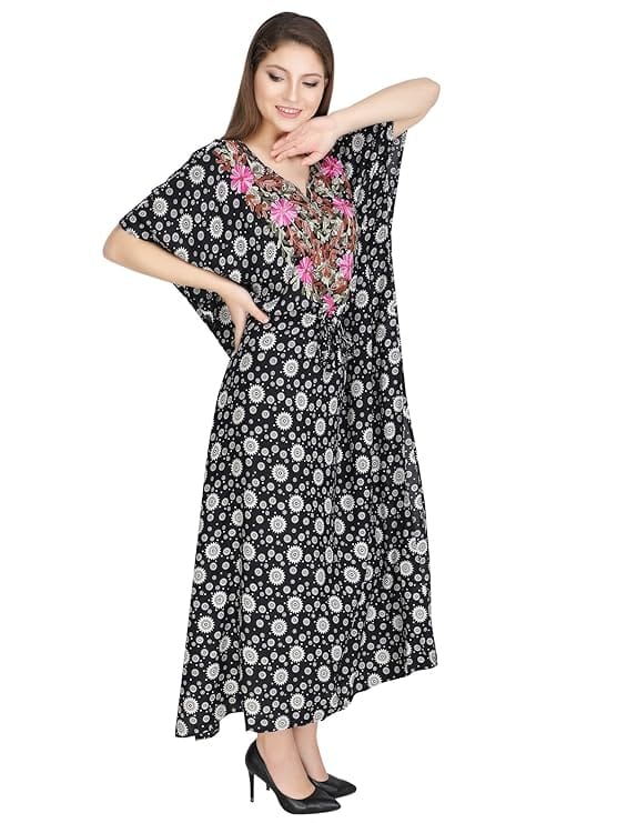 Women's Rayon Kaftan Dress Ladies Maxi Sleepwear Night Gown V-Neck Night Wear