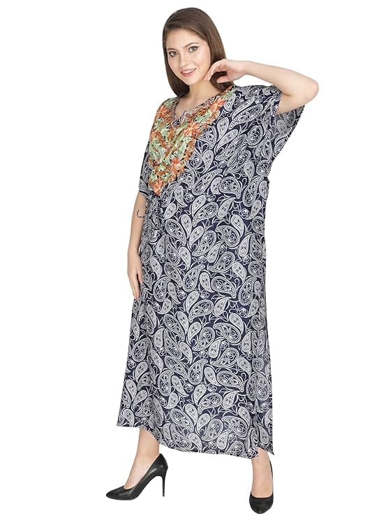 Women's Rayon Maxi Kaftan Dress Ladies Sleepwear Night Gown V-Neck Night Wear