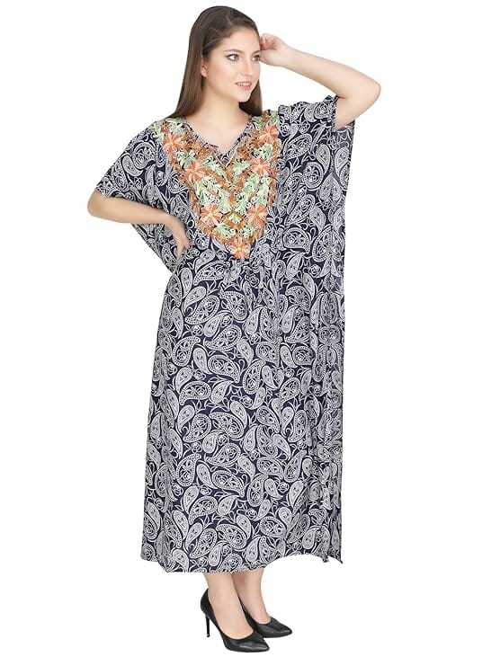 Women's Rayon Maxi Kaftan Dress Ladies Sleepwear Night Gown V-Neck Night Wear