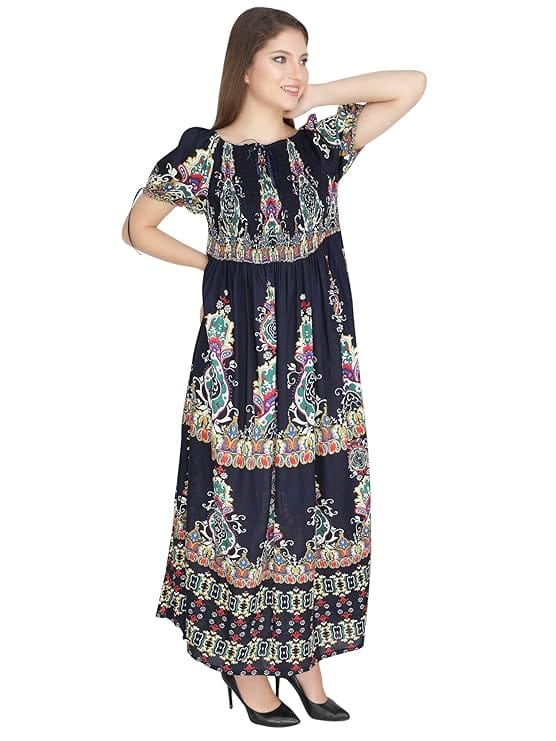Attractive Printed Rayon Bobbin One Piece fit and Flare Dress in tie dye Pattern Pattern Comfy Trendy Night Gown Dress for Women