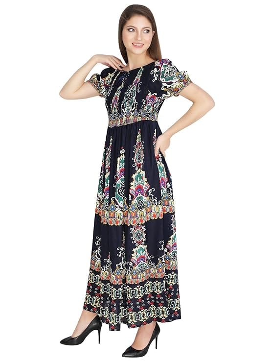 Attractive Printed Rayon Bobbin One Piece fit and Flare Dress in tie dye Pattern Pattern Comfy Trendy Night Gown Dress for Women