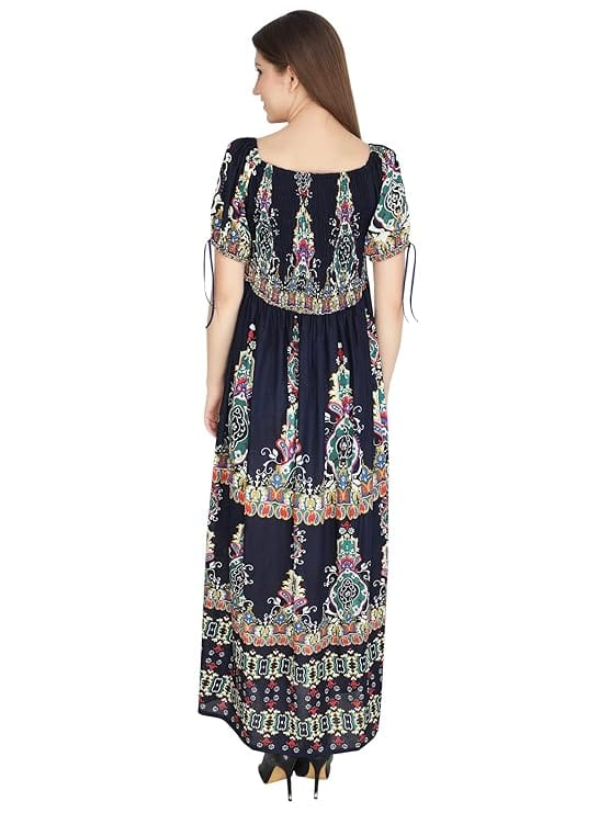 Attractive Printed Rayon Bobbin One Piece fit and Flare Dress in tie dye Pattern Pattern Comfy Trendy Night Gown Dress for Women