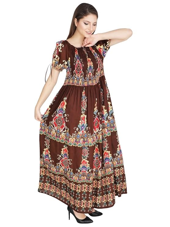 Attractive Printed Rayon Bobbin One Piece fit and Flare Dress in tie dye Pattern Comfy Trendy Night Gown Dress for Women