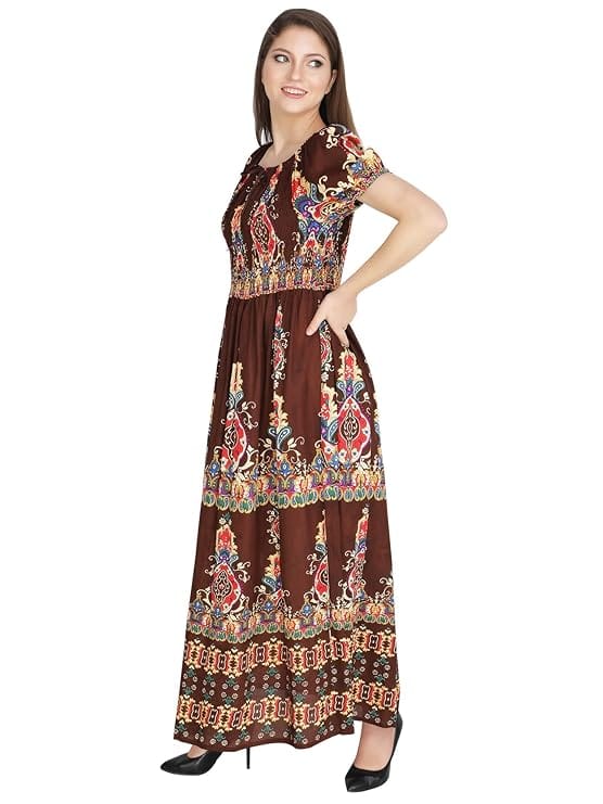 Attractive Printed Rayon Bobbin One Piece fit and Flare Dress in tie dye Pattern Comfy Trendy Night Gown Dress for Women