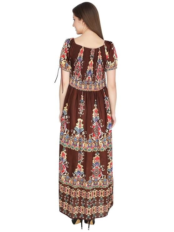 Attractive Printed Rayon Bobbin One Piece fit and Flare Dress in tie dye Pattern Comfy Trendy Night Gown Dress for Women