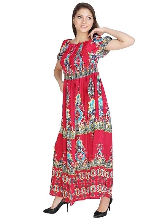 Attractive Printed Rayon Bobbin One Piece fit and Flare Dress in tie dye Pattern Comfy Trendy Night Gown Dress for Women
