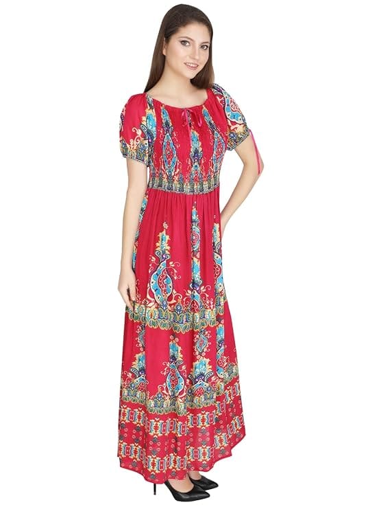Attractive Printed Rayon Bobbin One Piece fit and Flare Dress in tie dye Pattern Comfy Trendy Night Gown Dress for Women