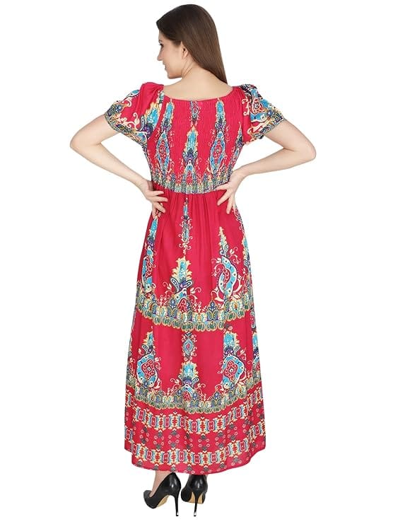 Attractive Printed Rayon Bobbin One Piece fit and Flare Dress in tie dye Pattern Comfy Trendy Night Gown Dress for Women