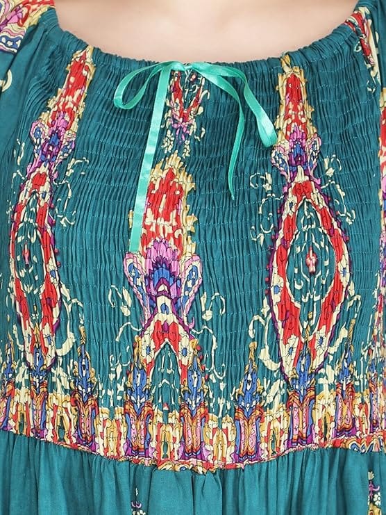 Attractive Printed Rayon Bobbin One Piece fit and Flare Dress in tie dye Pattern Comfy Trendy Night Gown for Women